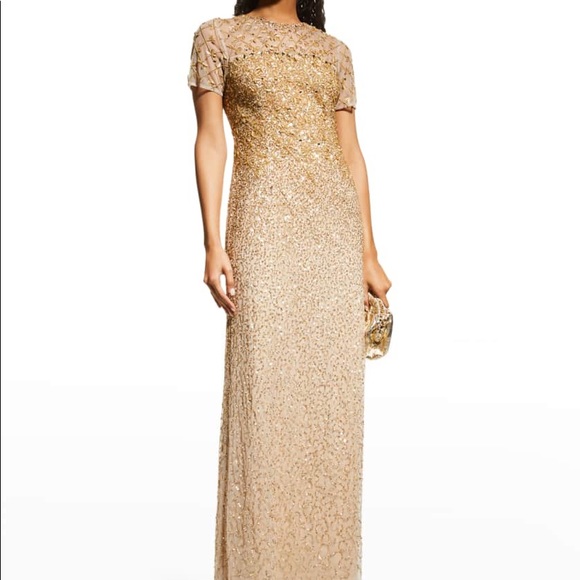 Aidan Mattox Ombre Sequin Column Gown Light Gold / Nude Size 4 - Picture 2 of 16